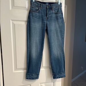 Jag Jeans Women's Straight Leg Blue Jeans with Embroidered Hem